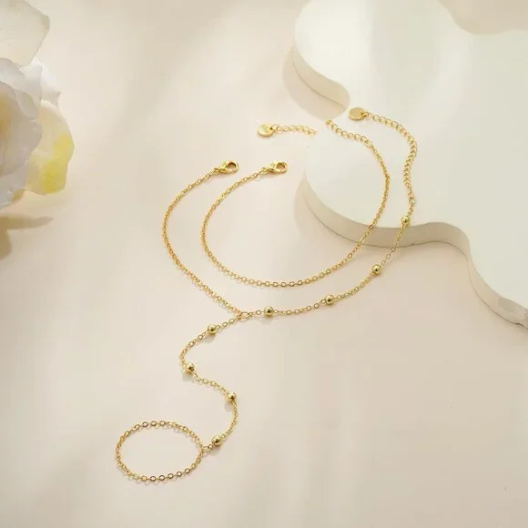 Hand Chain Bracelets for Women - 14K Real Gold Plated Dainty Stackable Paperclip - Picture 6 of 7